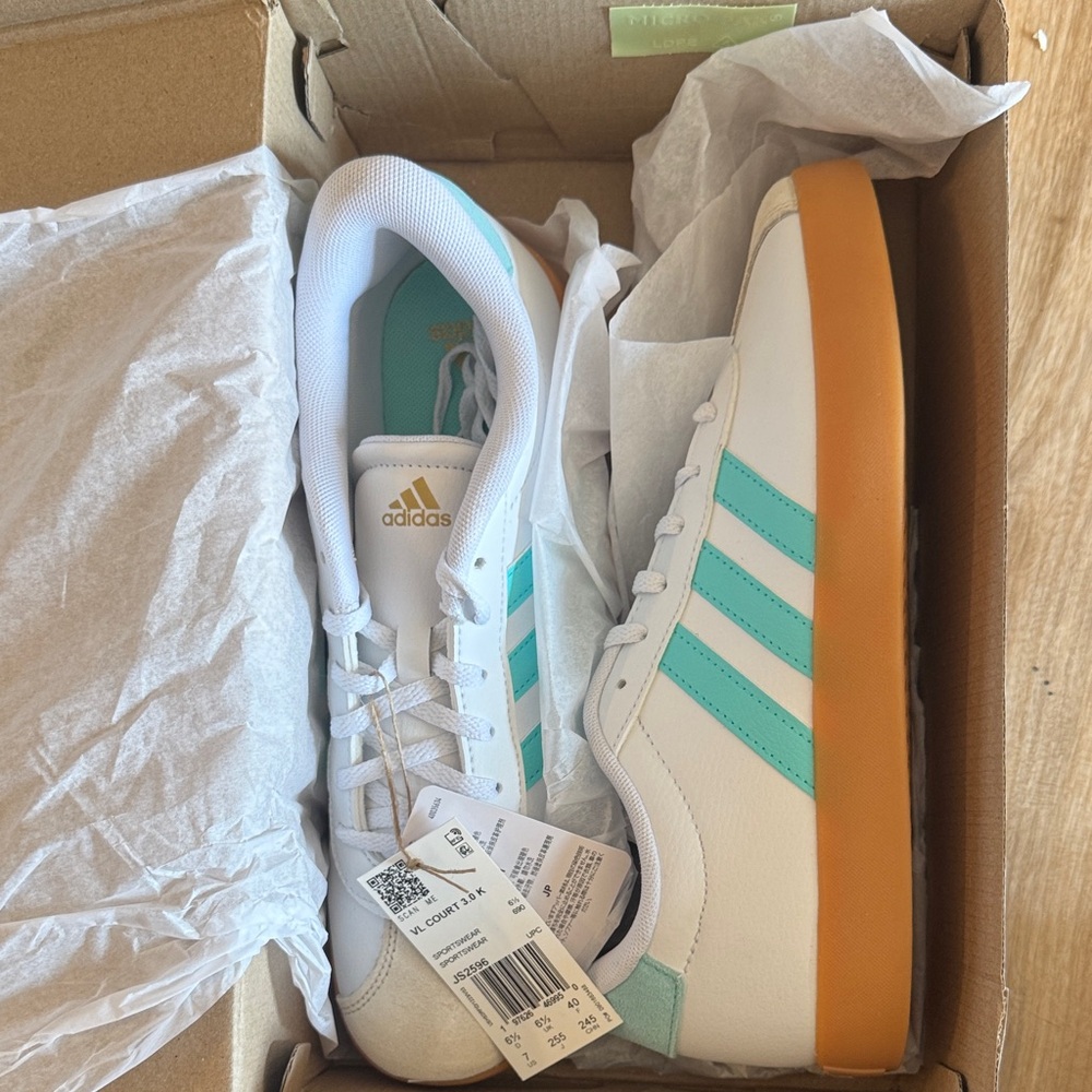 Adidas VL Court 3.0 K White and Blue Sneakers